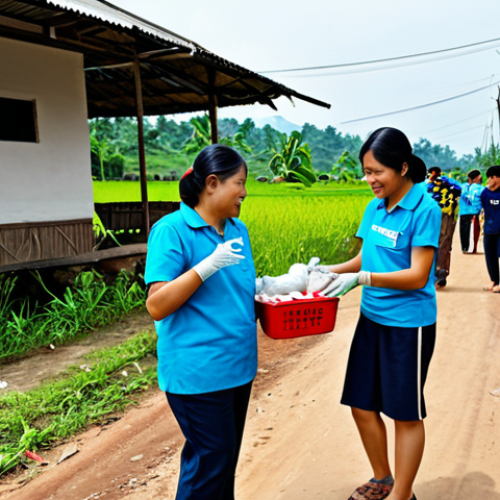 Home 17 **
"A group of fully clothed Thai volunteers helping villagers in a rural community. The volunteers are distributing essential supplies and offering support. The scene is bright and hopeful, showcasing the positive impact of the foundation. Appropriate attire, safe for work, perfect anatomy, natural proportions, family-friendly, high quality photography, professional."
**