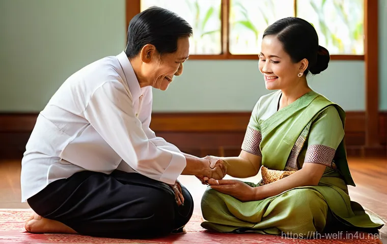 사회복지사 이론과 실무의 연결 - **Prompt 1: Cultural Sensitivity and Elder Care in a Thai Home**
A heartwarming scene inside a t...