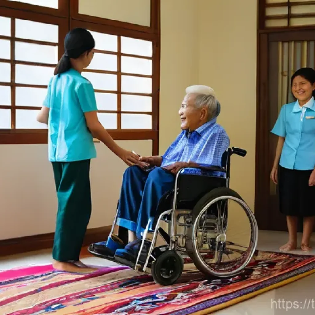 사회복지사 복지 시설 운영 경험 - **Prompt:** A heartwarming scene inside a modern, brightly lit welfare home. In the foreground, a ki...