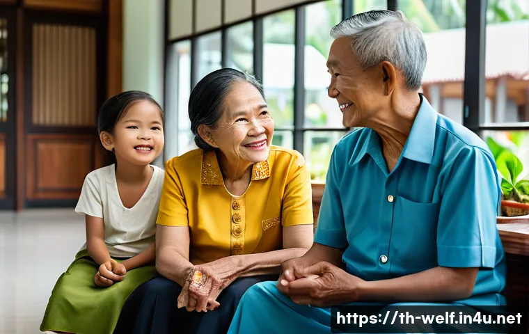 사회복지사 면접 질문과 답변 팁 - A compassionate social worker in a modern Thai community center, engaging warmly with diverse client...