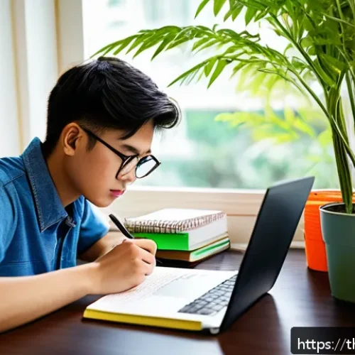 Home 33 사회복지사 자격증 시험 과목별 요점 - A focused young Thai adult studying at a cozy desk in a modern Bangkok apartment, using the Pomodoro...