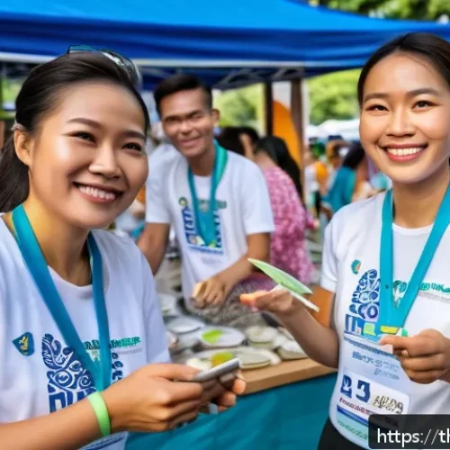 Home 17 사회복지사 비영리단체 운영 사례 - A vibrant community fundraising event in Bangkok featuring a diverse group of Thai people participat...