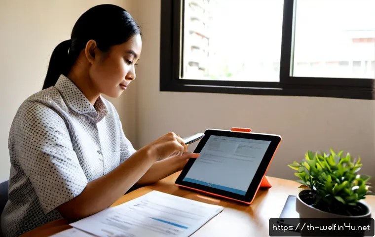 Home 23 사회복지사 이직 준비 가이드 - Photorealistic Thai social worker in her early 30s preparing for a career transition at a tidy home ...
